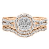 0.40 Carat (ctw) 10K Rose Gold Round White Diamond Ladies Micro Pave Swirl Split Shank Engagement Ring Set
