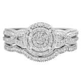 0.40 Carat (ctw) 10K White Gold Round White Diamond Ladies Micro Pave Swirl Split Shank Engagement Ring Set
