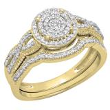 0.40 Carat (ctw) 10K Yellow Gold Round White Diamond Ladies Micro Pave Swirl Split Shank Engagement Ring Set