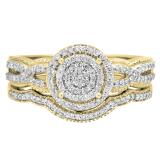 0.40 Carat (ctw) 10K Yellow Gold Round White Diamond Ladies Micro Pave Swirl Split Shank Engagement Ring Set