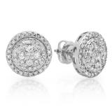 0.90 Carat (ctw) 18K White Gold Round White Diamond Ladies Circle Cluster Flower Stud Earrings