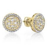 0.90 Carat (ctw) 18K Yellow Gold Round White Diamond Ladies Circle Cluster Flower Stud Earrings