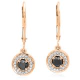 0.50 Carat (ctw) 10K Rose Gold Round Cut Black & White Diamond Ladies Halo Style Dangling Drop Earrings 1/2 CT