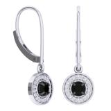 0.50 Carat (ctw) 10K White Gold Round Cut Black & White Diamond Ladies Halo Style Dangling Drop Earrings 1/2 CT