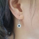 0.50 Carat (ctw) 14K White Gold Round Cut Black & White Diamond Ladies Halo Style Dangling Drop Earrings 1/2 CT