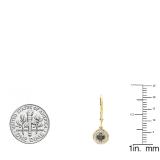 0.50 Carat (ctw) 14K Yellow Gold Round Cut Black & White Diamond Ladies Halo Style Dangling Drop Earrings 1/2 CT