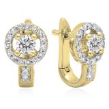 0.50 Carat (ctw) 10K Yellow Gold Round White Diamond Ladies Halo Style Hoop Earrings 1/2 CT