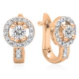 0.50 Carat (ctw) 18K Rose Gold Round White Diamond Ladies Halo Style Hoop Earrings 1/2 CT
