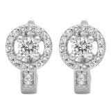 0.50 Carat (ctw) 18K White Gold Round White Diamond Ladies Halo Style Hoop Earrings 1/2 CT
