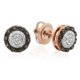 0.25 Carat (ctw) 10K Rose Gold Round Champagne & White Diamond Ladies Cluster Style Stud Earrings 1/4 CT