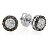 0.25 Carat (ctw) 14K White Gold Round Champagne & White Diamond Ladies Cluster Style Stud Earrings 1/4 CT