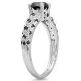 1.15 Carat (ctw) 10K White Gold Round Cut Black Diamond Ladies Bridal Vintage & Antique Engagement Ring
