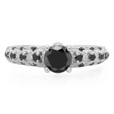 1.15 Carat (ctw) 10K White Gold Round Cut Black Diamond Ladies Bridal Vintage & Antique Engagement Ring