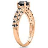 1.15 Carat (ctw) 18K Rose Gold Round Cut Black Diamond Ladies Bridal Vintage & Antique Engagement Ring