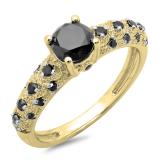 1.15 Carat (ctw) 18K Yellow Gold Round Cut Black Diamond Ladies Bridal Vintage & Antique Engagement Ring