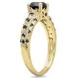 1.15 Carat (ctw) 18K Yellow Gold Round Cut Black Diamond Ladies Bridal Vintage & Antique Engagement Ring