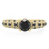 1.15 Carat (ctw) 18K Yellow Gold Round Cut Black Diamond Ladies Bridal Vintage & Antique Engagement Ring