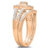 0.60 Carat (ctw) 10K Rose Gold Round Cut Diamond Ladies Bridal Split Shank Halo Engagement Ring With Matching Band Set