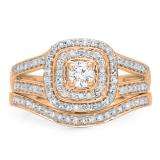 0.60 Carat (ctw) 10K Rose Gold Round Cut Diamond Ladies Bridal Split Shank Halo Engagement Ring With Matching Band Set