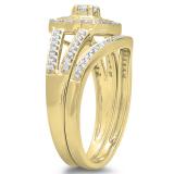 0.60 Carat (ctw) 10K Yellow Gold Round Cut Diamond Ladies Bridal Split Shank Halo Engagement Ring With Matching Band Set