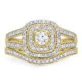 0.60 Carat (ctw) 10K Yellow Gold Round Cut Diamond Ladies Bridal Split Shank Halo Engagement Ring With Matching Band Set