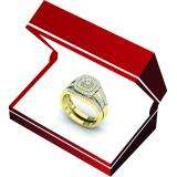 0.60 Carat (ctw) 10K Yellow Gold Round Cut Diamond Ladies Bridal Split Shank Halo Engagement Ring With Matching Band Set
