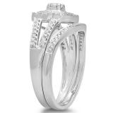 0.60 Carat (ctw) 14K White Gold Round Cut Diamond Ladies Bridal Split Shank Halo Engagement Ring With Matching Band Set