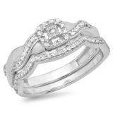 0.30 Carat (ctw) Sterling Silver Round Cut Diamond Ladies Crossover Swirl Bridal Engagement Ring With Matching Band Set 1/3 CT