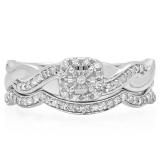 0.30 Carat (ctw) Sterling Silver Round Cut Diamond Ladies Crossover Swirl Bridal Engagement Ring With Matching Band Set 1/3 CT