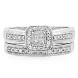 0.35 Carat (ctw) Sterling Silver Round & Princess Cut White Diamond Ladies Bridal Engagement Ring With Matching Band Set 1/3 CT