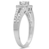 0.75 Carat (ctw) 10K White Gold Round Cut White Diamond Ladies Bridal Split Shank Halo Style Engagement Ring 3/4 CT