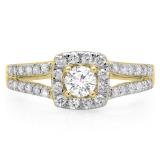 0.75 Carat (ctw) 10K Yellow Gold Round Cut White Diamond Ladies Bridal Split Shank Halo Style Engagement Ring 3/4 CT