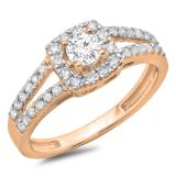 0.75 Carat (ctw) 14K Rose Gold Round Cut White Diamond Ladies Bridal Split Shank Halo Style Engagement Ring 3/4 CT