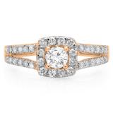 0.75 Carat (ctw) 14K Rose Gold Round Cut White Diamond Ladies Bridal Split Shank Halo Style Engagement Ring 3/4 CT