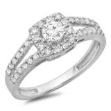 0.75 Carat (ctw) 14K White Gold Round Cut White Diamond Ladies Bridal Split Shank Halo Style Engagement Ring 3/4 CT