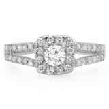 0.75 Carat (ctw) 14K White Gold Round Cut White Diamond Ladies Bridal Split Shank Halo Style Engagement Ring 3/4 CT