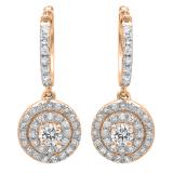 0.70 Carat (ctw) 10K Rose Gold Round White Diamond Ladies Halo Style Dangling Earrings 3/4 CT