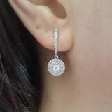 0.70 Carat (ctw) 14K White Gold Round White Diamond Ladies Halo Style Dangling Earrings 3/4 CT