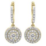 0.70 Carat (ctw) 14K Yellow Gold Round White Diamond Ladies Halo Style Dangling Earrings 3/4 CT