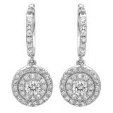 0.70 Carat (ctw) 18K White Gold Round White Diamond Ladies Halo Style Dangling Earrings 3/4 CT