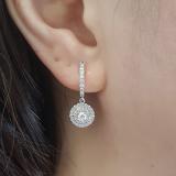 0.70 Carat (ctw) 18K White Gold Round White Diamond Ladies Halo Style Dangling Earrings 3/4 CT