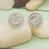 1.15 Carat (ctw) 18K White Gold Round Cut White Diamond Ladies Cluster Style Stud Earrings