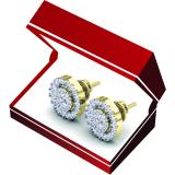 1.15 Carat (ctw) 18K Yellow Gold Round Cut White Diamond Ladies Cluster Style Stud Earrings