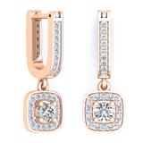 0.50 Carat (ctw) 14K Rose Gold Round White Diamond Ladies Halo Style Dangling Earrings 1/2 CT