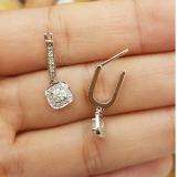 0.50 Carat (ctw) 14K White Gold Round White Diamond Ladies Halo Style Dangling Earrings 1/2 CT