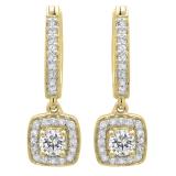 0.50 Carat (ctw) 14K Yellow Gold Round White Diamond Ladies Halo Style Dangling Earrings 1/2 CT