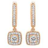 0.50 Carat (ctw) 18K Rose Gold Round White Diamond Ladies Halo Style Dangling Earrings 1/2 CT