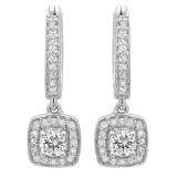0.50 Carat (ctw) 18K White Gold Round White Diamond Ladies Halo Style Dangling Earrings 1/2 CT