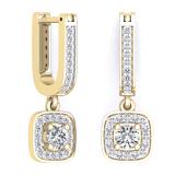 0.50 Carat (ctw) 18K Yellow Gold Round White Diamond Ladies Halo Style Dangling Earrings 1/2 CT