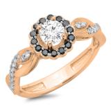 0.75 Carat (ctw) 14K Rose Gold Round Cut Black & White Diamond Ladies Bridal Swirl Split Shank Halo Engagement Ring 3/4 CT